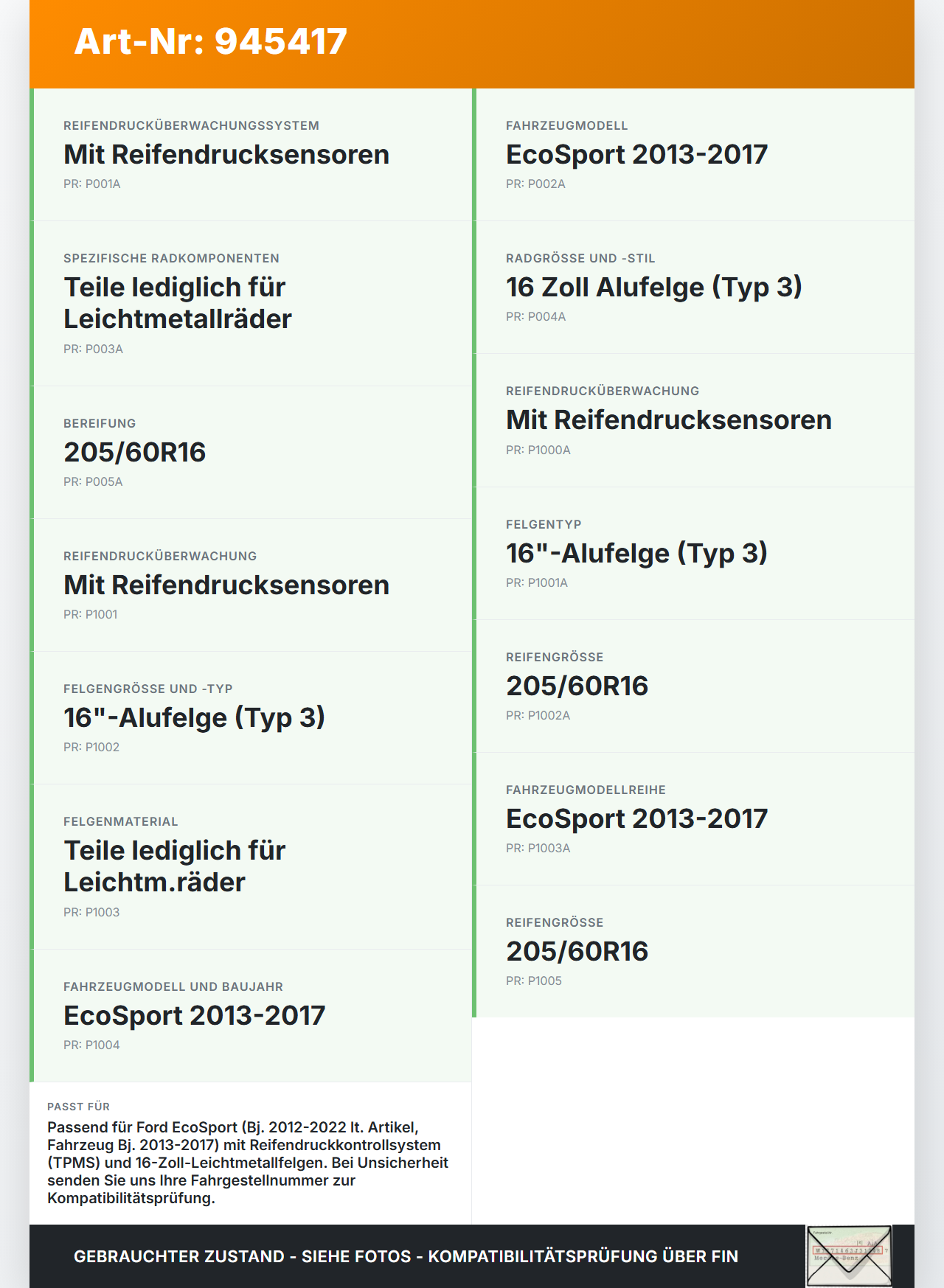 Ford EcoSport 12-22 Reifendruck Sensor Radsensor Reifendrucksensor Set Satz Ford EcoSport 12-22 19.11.2015... Vorschau 3
