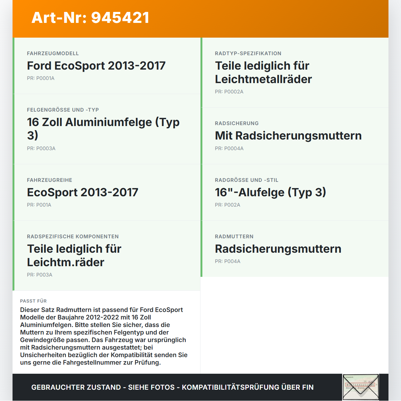 Ford EcoSport 12-22 Satz Radmuttern Muttern Radbolzen Ford EcoSport 12-22 19.11.2015 JU4J-1A219-AA gebraucht Vorschau 3