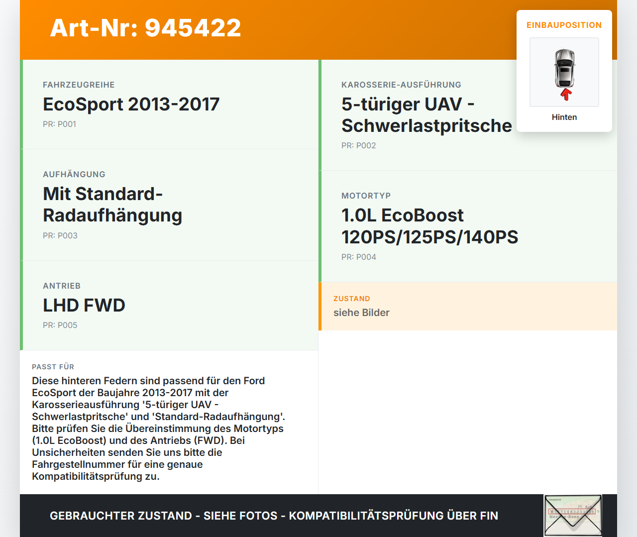 Ford EcoSport 12-22 Beide Feder Federn Hinten Ford EcoSport 12-22 19.11.2015 gebraucht Vorschau 3