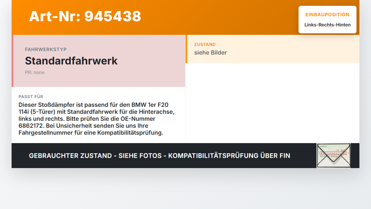 BMW 1er 114i F20 11-15 5T Stossdämpfer Links und Rechts Hinten BMW 1er 114i F20 11-15 23.09.2014 6873722... Vorschau 3