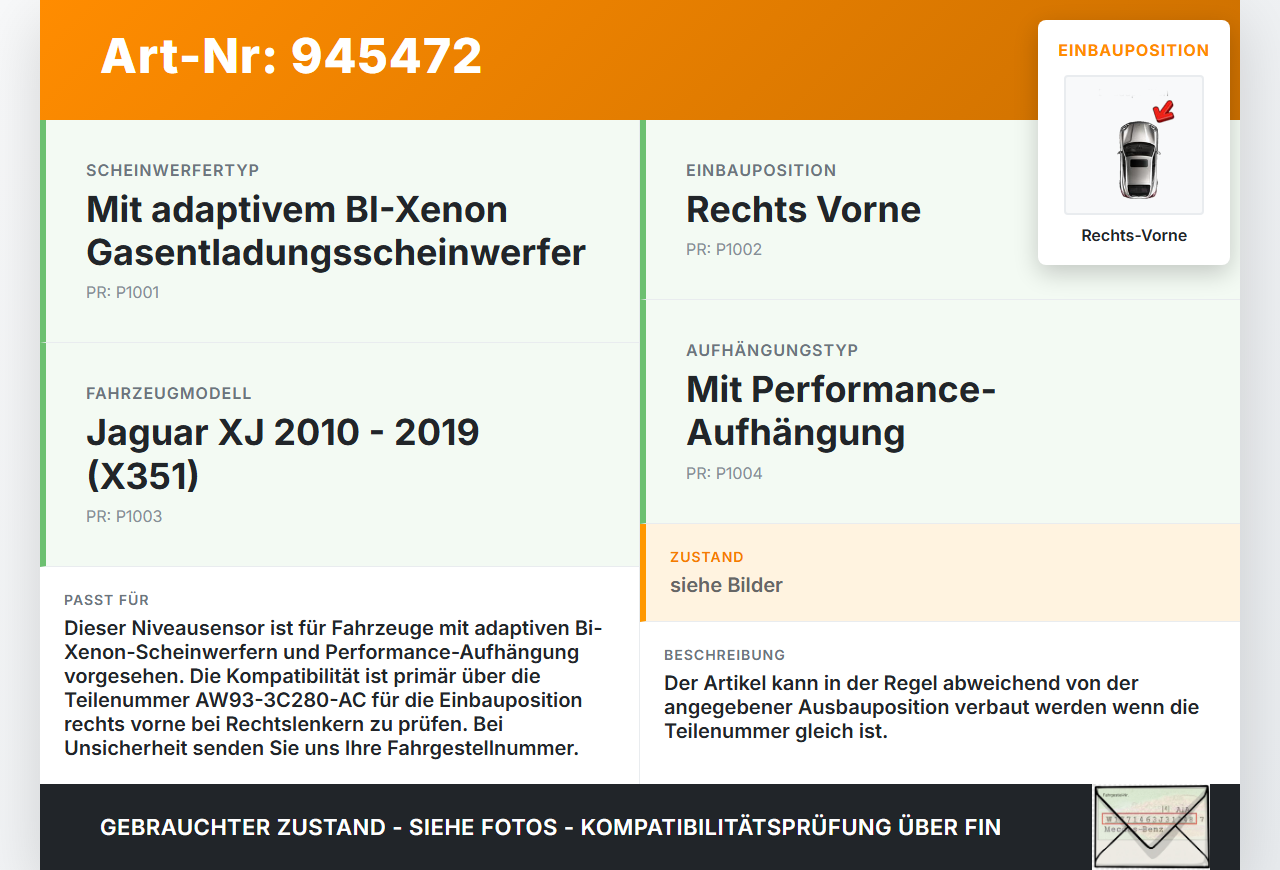 Jaguar XJ X351 09-15 Niveausensor Xenon LWR Sensor Neigung Rechts Vorne Jaguar XJ X351 09-15 26.08.2009 C2D6858... Vorschau 3