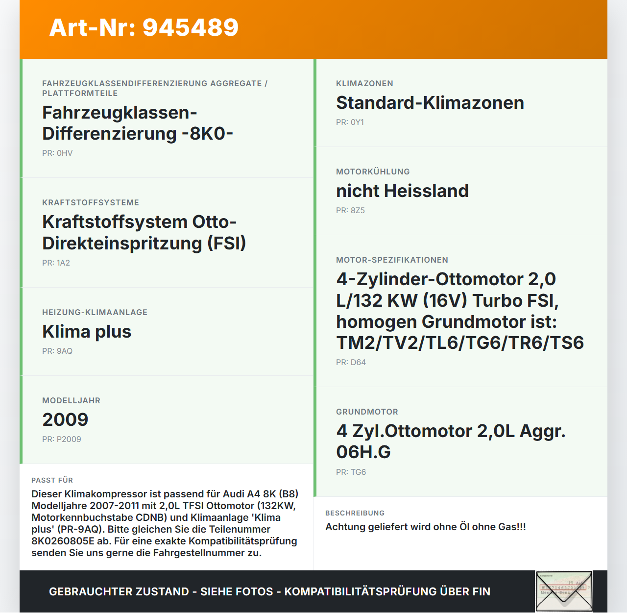Audi A4 8K B8 07-11 TFSI 2,0 132KW Klimakompressor Klima Kompressor Audi A4 8K B8 07-11 29.10.2009 8K0260805L... Vorschau 3