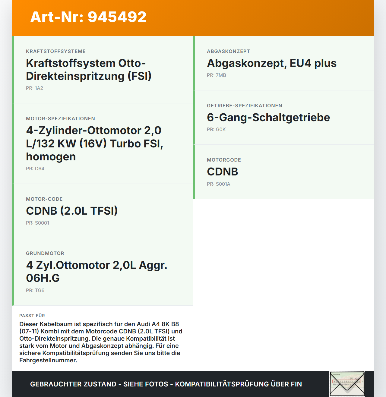 Audi A4 8K B8 07-11 Kombi Motor Kabelbaum für Einspritzung Audi A4 8K B8 07-11 29.10.2009 06H971627 gebraucht Vorschau 3