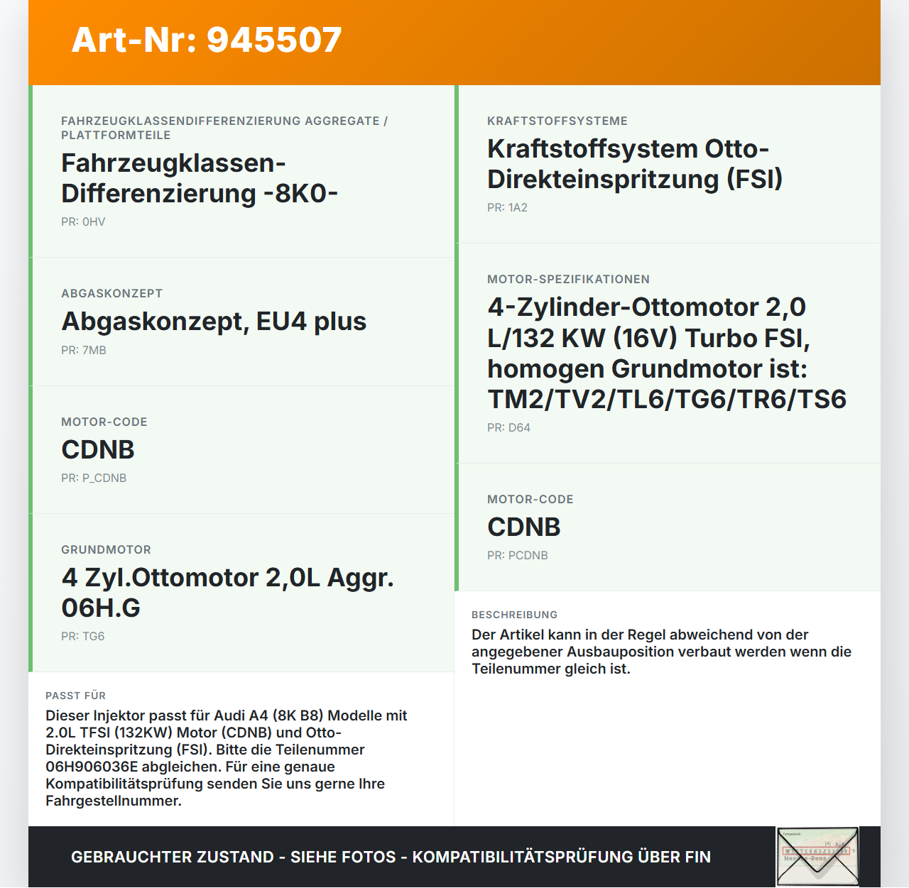 Audi A4 8K B8 07-11 TFSI 2,0 132KW Injektor Einspritzdüse Zyl.1 Audi A4 8K B8 07-11 29.10.2009 06H906036P... Vorschau 3