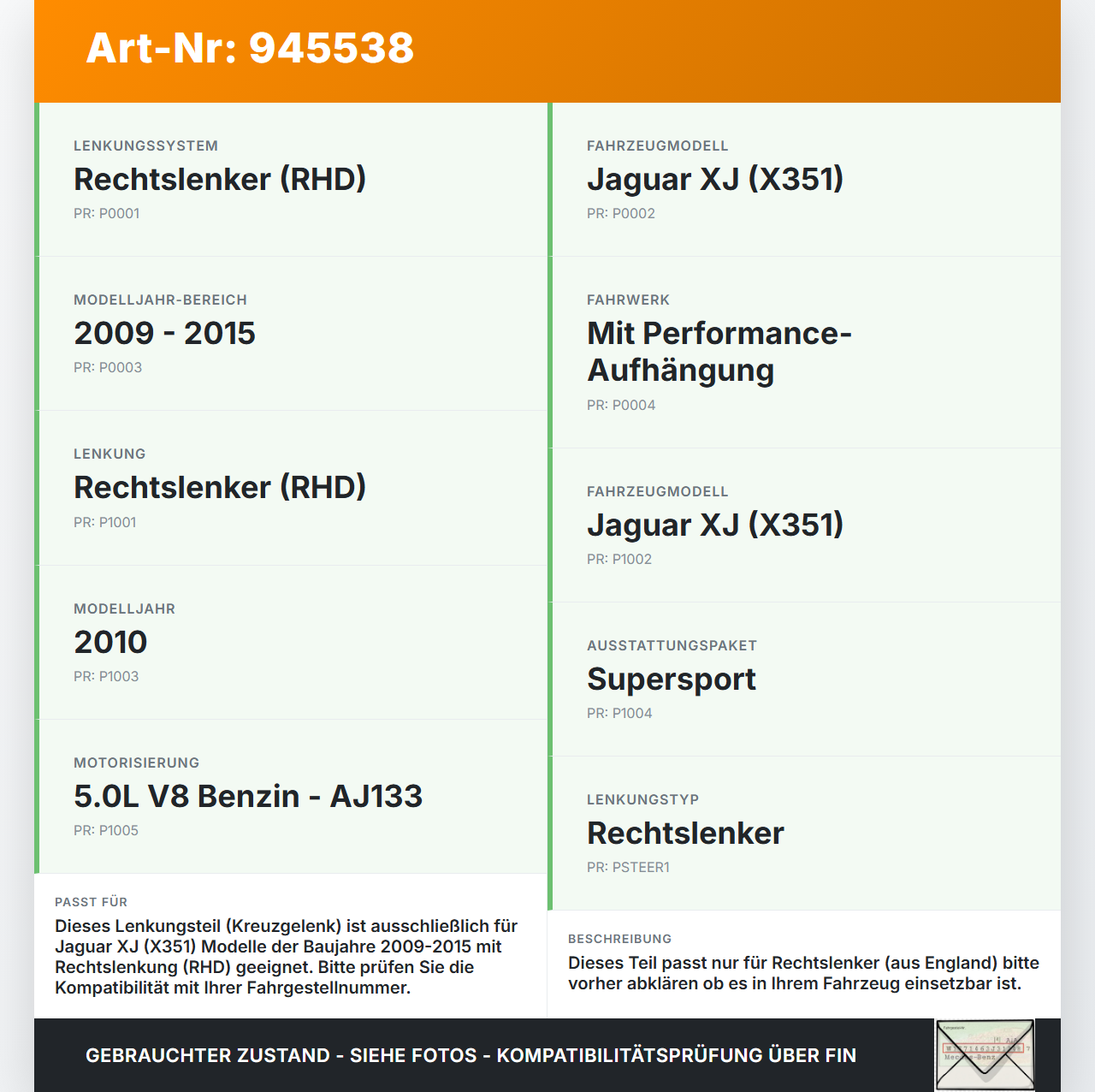 Jaguar XJ X351 09-15 RHD Lenkungsteil Kreuzgelenk Jaguar XJ X351 09-15 26.08.2009 C2D1987 gebraucht Vorschau 3