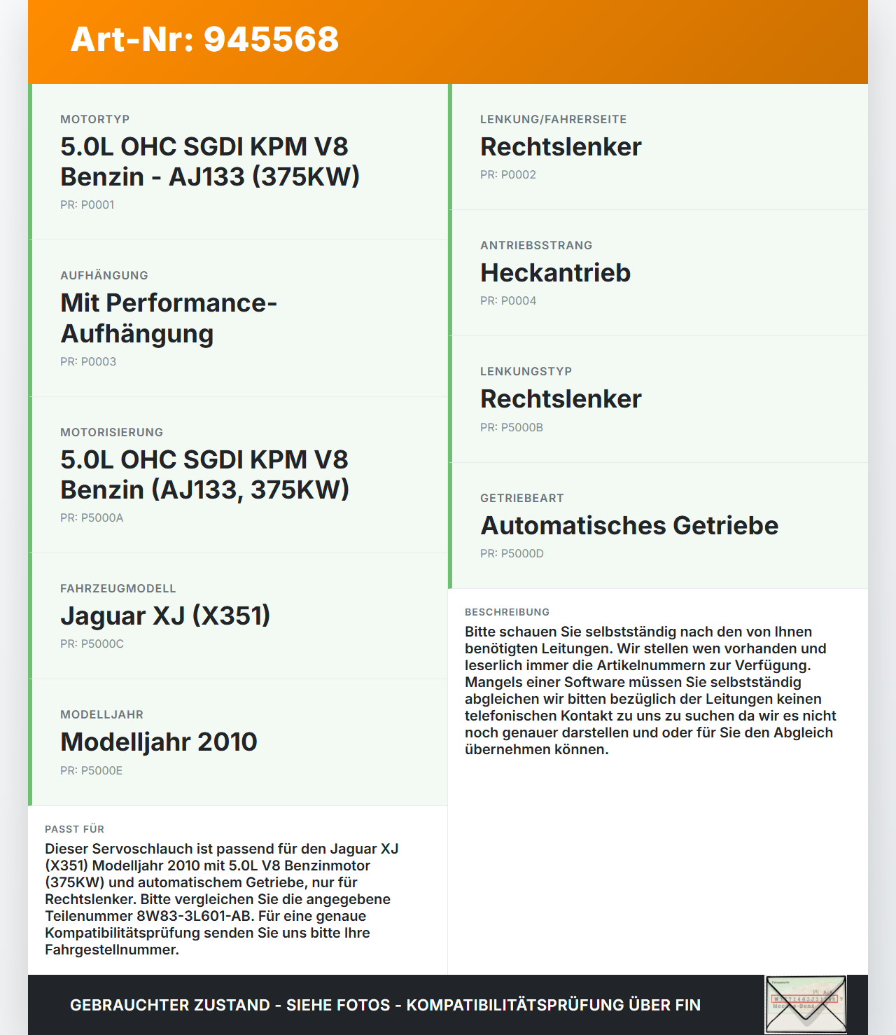 Jaguar XJ X351 09-15 V8 5,0 375KW Servo Schlauch Servoleitung Jaguar XJ X351 09-15 26.08.2009 C2D18855... Vorschau 3