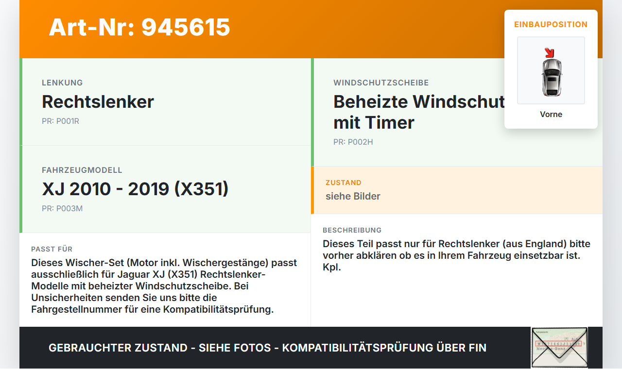 Jaguar XJ X351 09-15 RHD Wischermotor m. Wischergestänge Vorne Jaguar XJ X351 09-15 26.08.2009 C2D1402 7596024... Vorschau 3