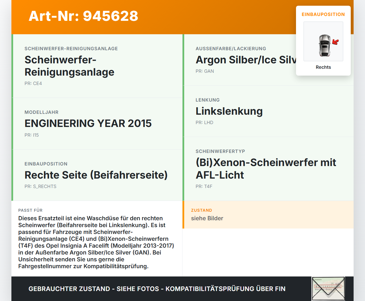 Opel Insignia A 13-17 Waschdüse f. Scheinwerfer Rechts Opel Insignia A 13-17 12.02.2015 22875367 gebraucht Vorschau 3