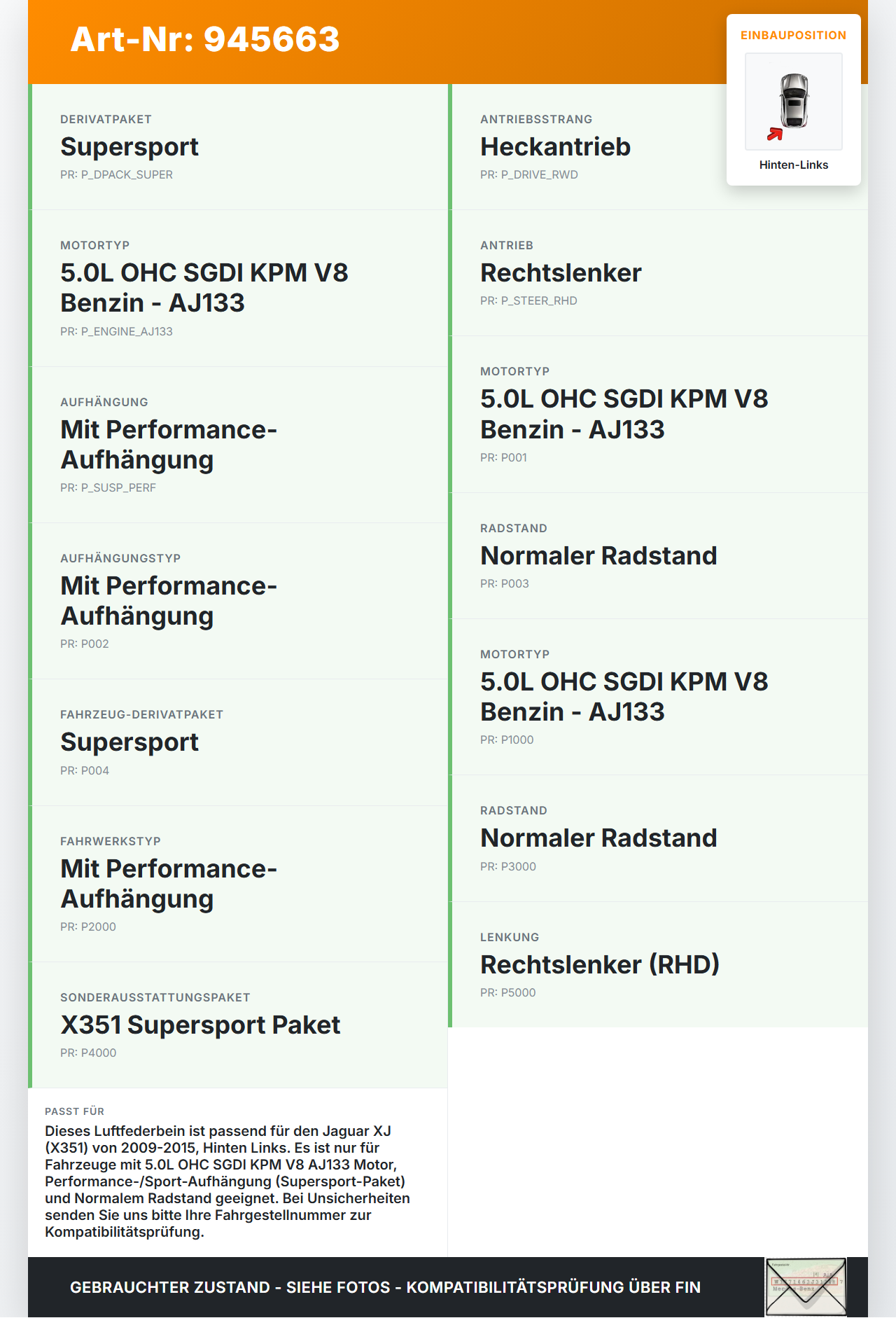 Jaguar XJ X351 09-15 Lim Luftfederbein Federbein Stossdämpfer Hinten Links Jaguar XJ X351 09-15 26.08.2009... Vorschau 3
