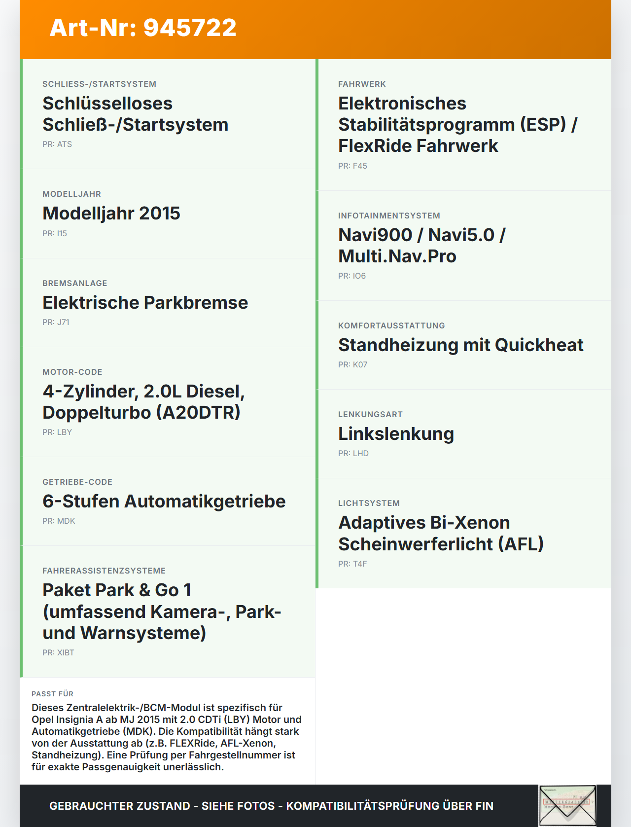 Opel Insignia A 13-17 CDTi 2,0 143KW Sicherungskasten Zentralelektrik AVM BCM Opel Insignia A 13-17 12.02.2015... Vorschau 3