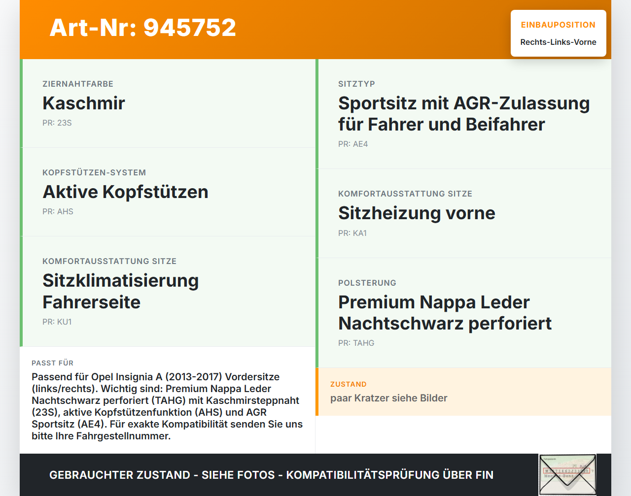 Opel Insignia A 13-17 Kopfstütze für Fahrer Sitz Rechts oder Links Vorne Opel Insignia A 13-17 12.02.2015 13414279... Vorschau 3