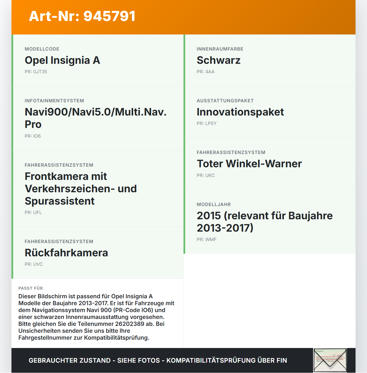 Opel Insignia A 13-17 Bildschirm Display Monitor Opel Insignia A 13-17 12.02.2015 26202389 544930977 gebraucht Vorschau 3