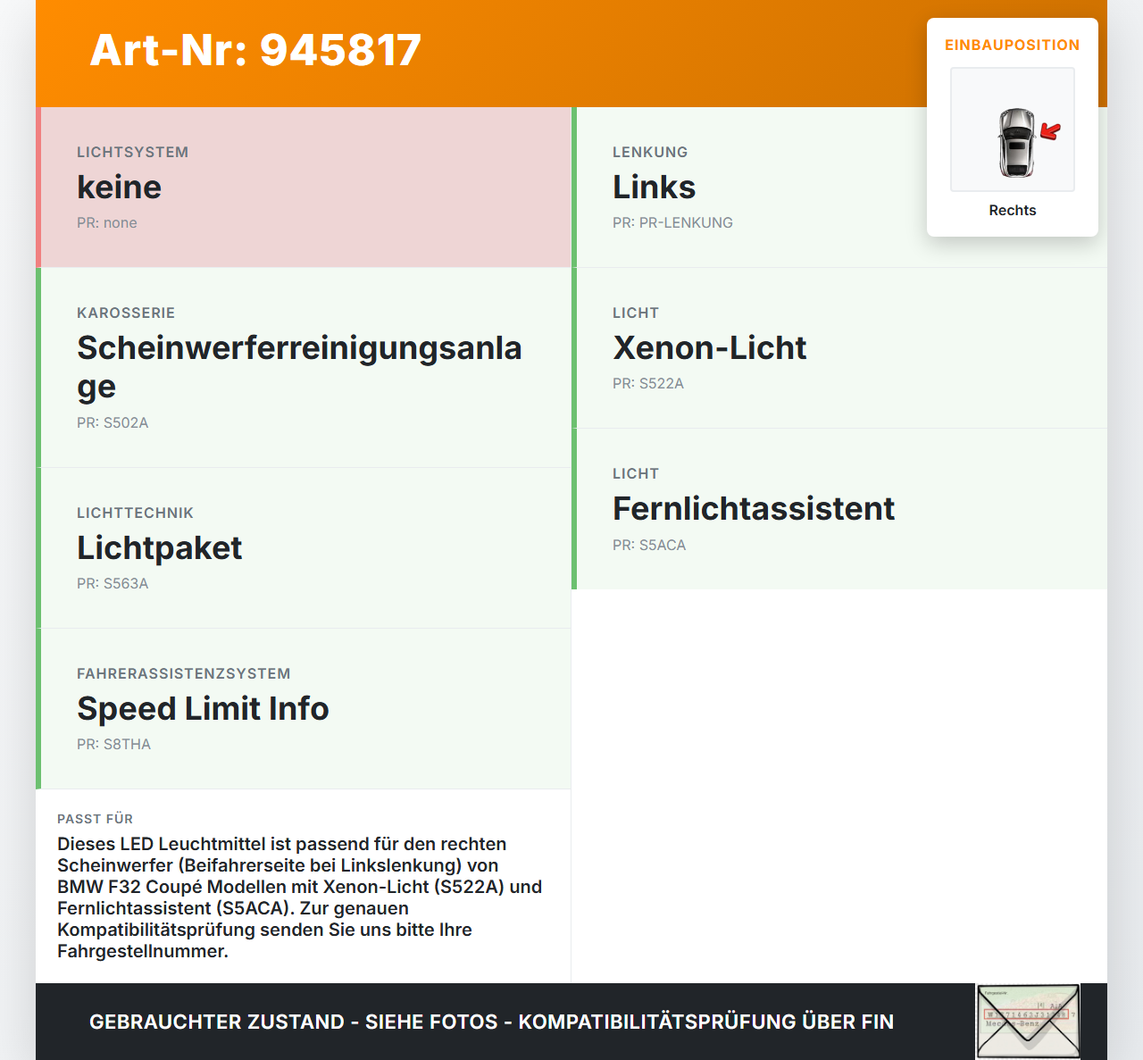 BMW F32 420d 13-17 2,0d 135KW LED Leuchtmittel für Scheinwerfer Rechts BMW F32 420d 13-17 29.04.2014 7263051... Vorschau 3