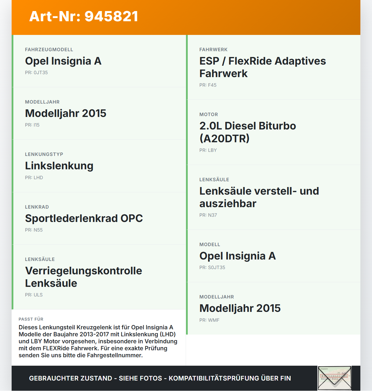 Opel Insignia A 13-17 Lenkungsteil Kreuzgelenk Opel Insignia A 13-17 12.02.2015 13219343 gebraucht Vorschau 3