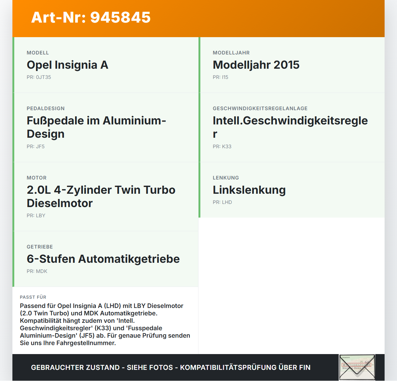 Opel Insignia A 13-17 CDTi 2,0 143KW Gaswertgeber Gaspedal Opel Insignia A 13-17 12.02.2015 13237352 6PV009765-00... Vorschau 3