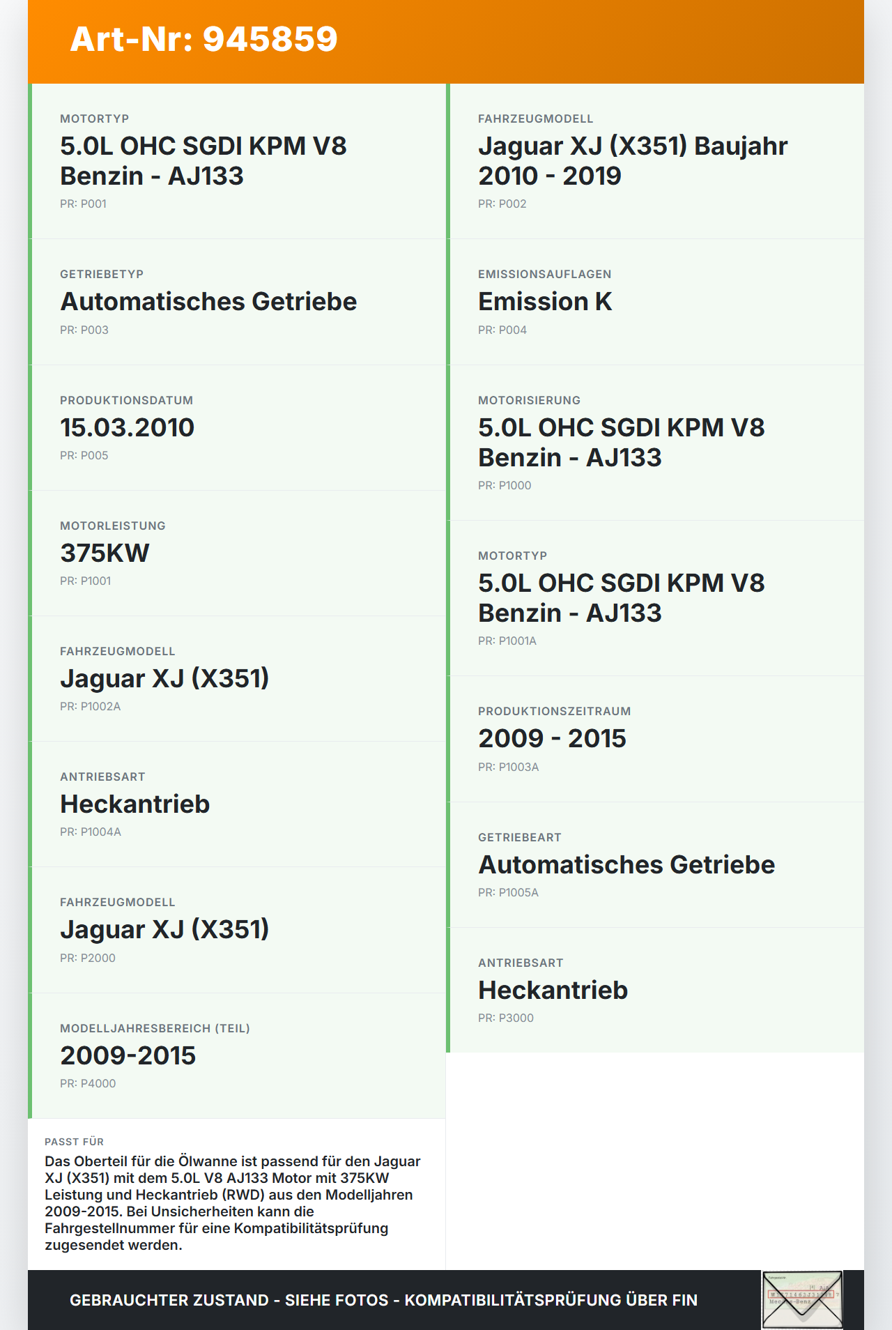 Jaguar XJ X351 09-15 V8 5,0 375KW AJ133 KPM Oberteil für Ölwanne Motorwanne Jaguar XJ X351 09-15 26.08.2009... Vorschau 3