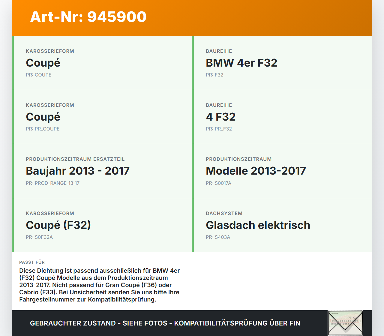 BMW F32 420d 13-17 Coupe Dichtung Rahmen für Heckklappe Kofferraum BMW F32 420d 13-17 29.04.2014 7374113... Vorschau 3