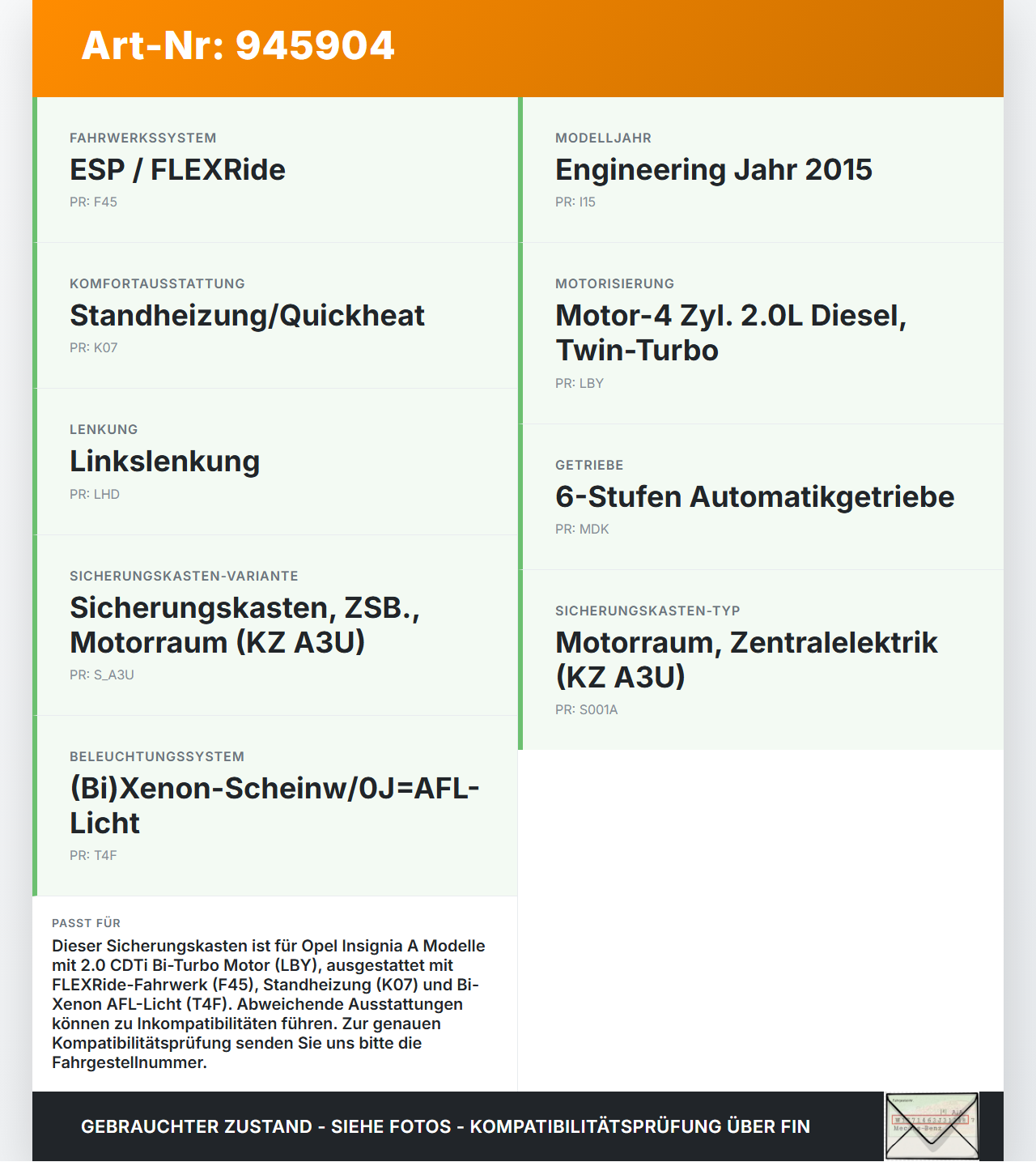Opel Insignia A 13-17 CDTi 2,0 143KW Sicherungskasten Zentralelektrik Opel Insignia A 13-17 12.02.2015 22933573... Vorschau 3