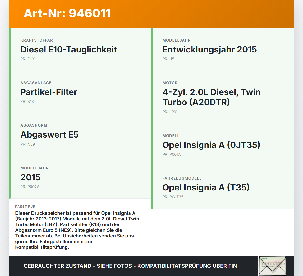 Opel Insignia A 13-17 Druckspeicher Abgaskühlung Opel Insignia A 13-17 12.02.2015 gebraucht Vorschau 3