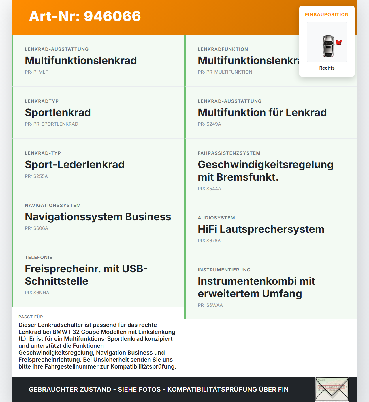 BMW F32 420d 13-17 Lenkradschalter Multifunktionstasten Schalter für Lenkrad Rechts BMW F32 420d 13-17 29.04.2014... Vorschau 3