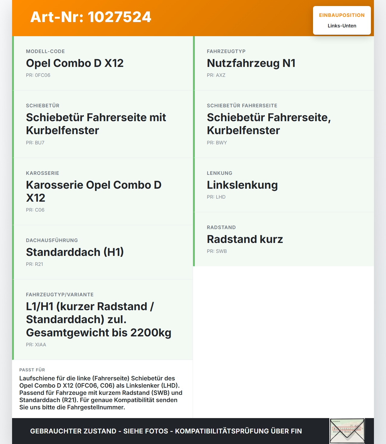 Opel Combo D X12 11-18 Laufschiene Führungsschiene für Schiebetür Links Mitte Unten Opel Combo D X12 11-18... Vorschau 3