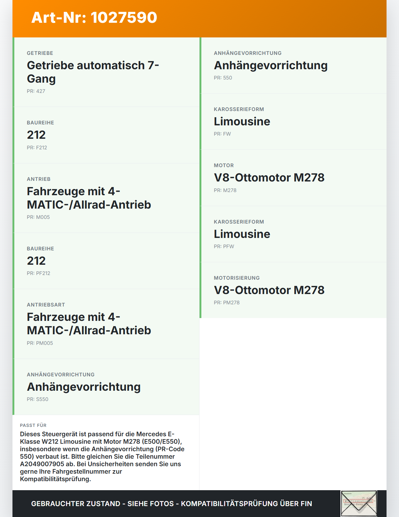 Mercedes E500 W212 09-13 Steuergerät SG für AHK Anhängerkupplung Mercedes E500 W212 09-13 06.12.2011 A2049007905... Vorschau 3