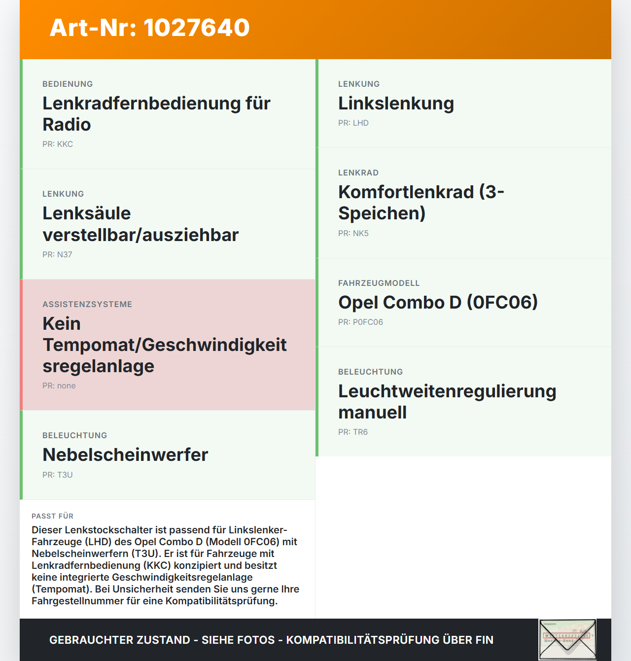Opel Combo D X12 11-18 Lenkstockschalter Blinker Wischer Kombischalter Opel Combo D X12 11-18 09.04.2018... Vorschau 3
