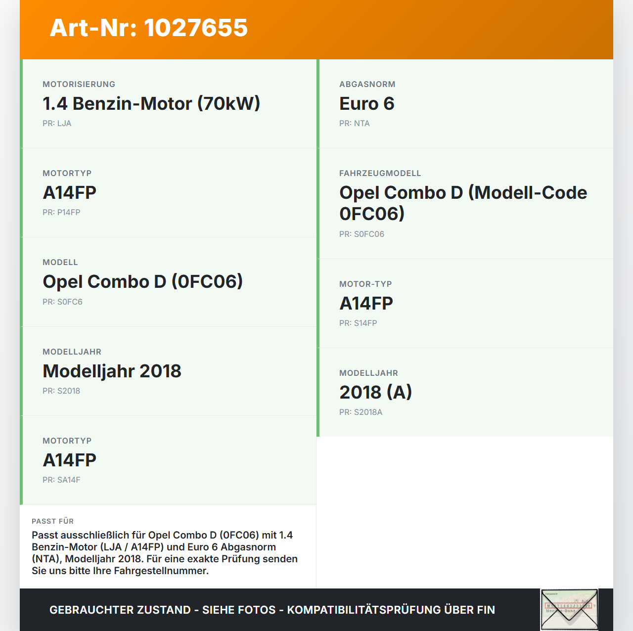 Opel Combo D X12 11-18 1,4 70KW LJA Riemenscheibe für Nockenwelle Opel Combo D X12 11-18 09.04.2018 gebraucht Vorschau 3