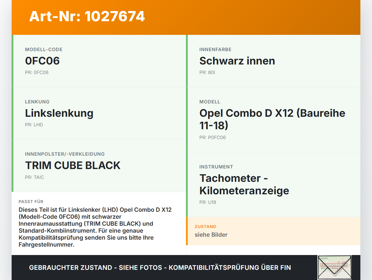 Opel Combo D X12 11-18 Abdeckung für Tacho Rahmen Kombiinstrument Opel Combo D X12 11-18 09.04.2018 gebraucht Vorschau 3
