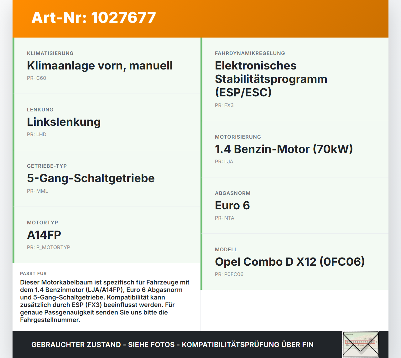 Opel Combo D X12 11-18 1,4 70KW Kabelbaum Motorkabelbaum Leitungssatz für Motor Opel Combo D X12 11-18 09.04.2018... Vorschau 3