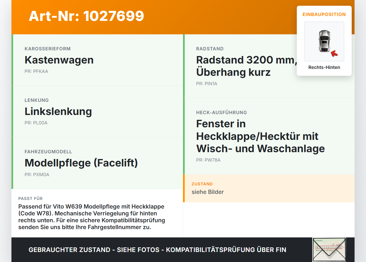 Mercedes Vito W639 10-14 Kasten Heckklappenschloss Schloss Heckklappe Verriegelung Rechts Hinten Mercedes Vito W639... Vorschau 3