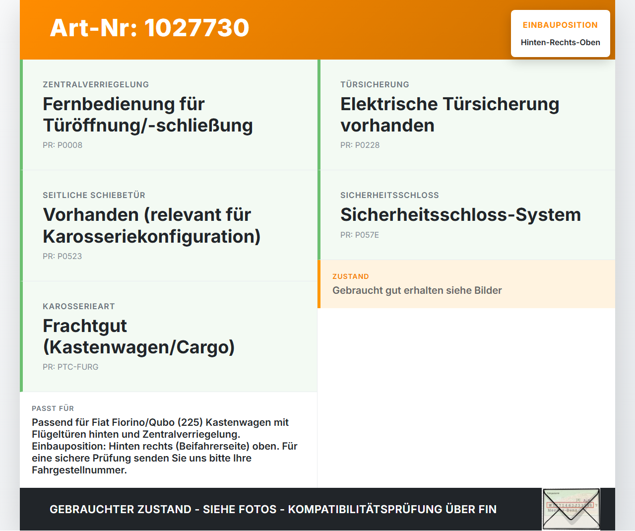 Fiat Qubo Fiorino 225 08-16 Kasten/Kombi Schloss Flügeltür Verriegelung Hinten Rechts Oben Fiat Qubo Fiorino 225... Vorschau 3