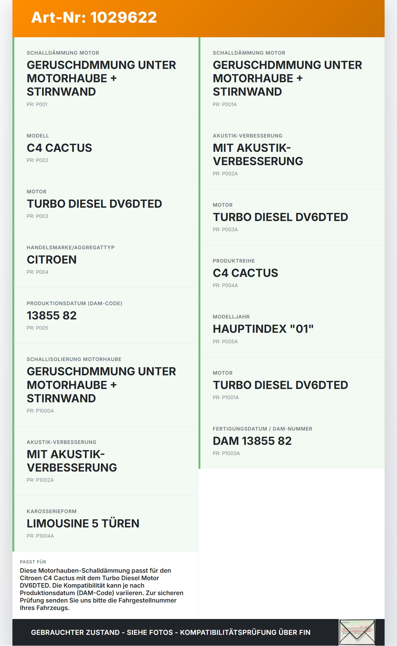 Citroen C4 Cactus 14-18 Dämmung Schallisolierung für Motorhaube Dämmmatte Citroen C4 Cactus 14-18 01.01.2015... Vorschau 3