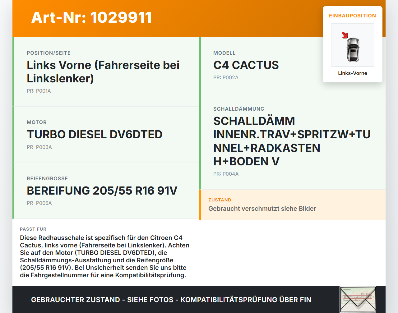 Citroen C4 Cactus 14-18 Verkleidung Radhausschale Links Vorne für Kotflügel Citroen C4 Cactus 14-18 01.01.2015... Vorschau 3