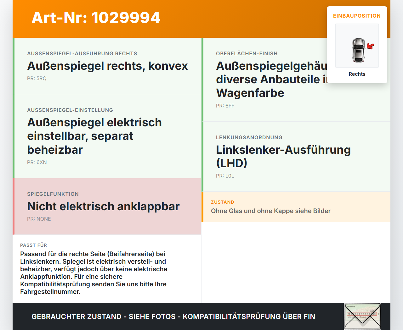 VW Touran 1T 03-06 Spiegel Aussenspiegel Arm Rechts elektr beheizbar LC5C VW Touran 1T 03-06 16.04.2009 1T1857507M... Vorschau 3