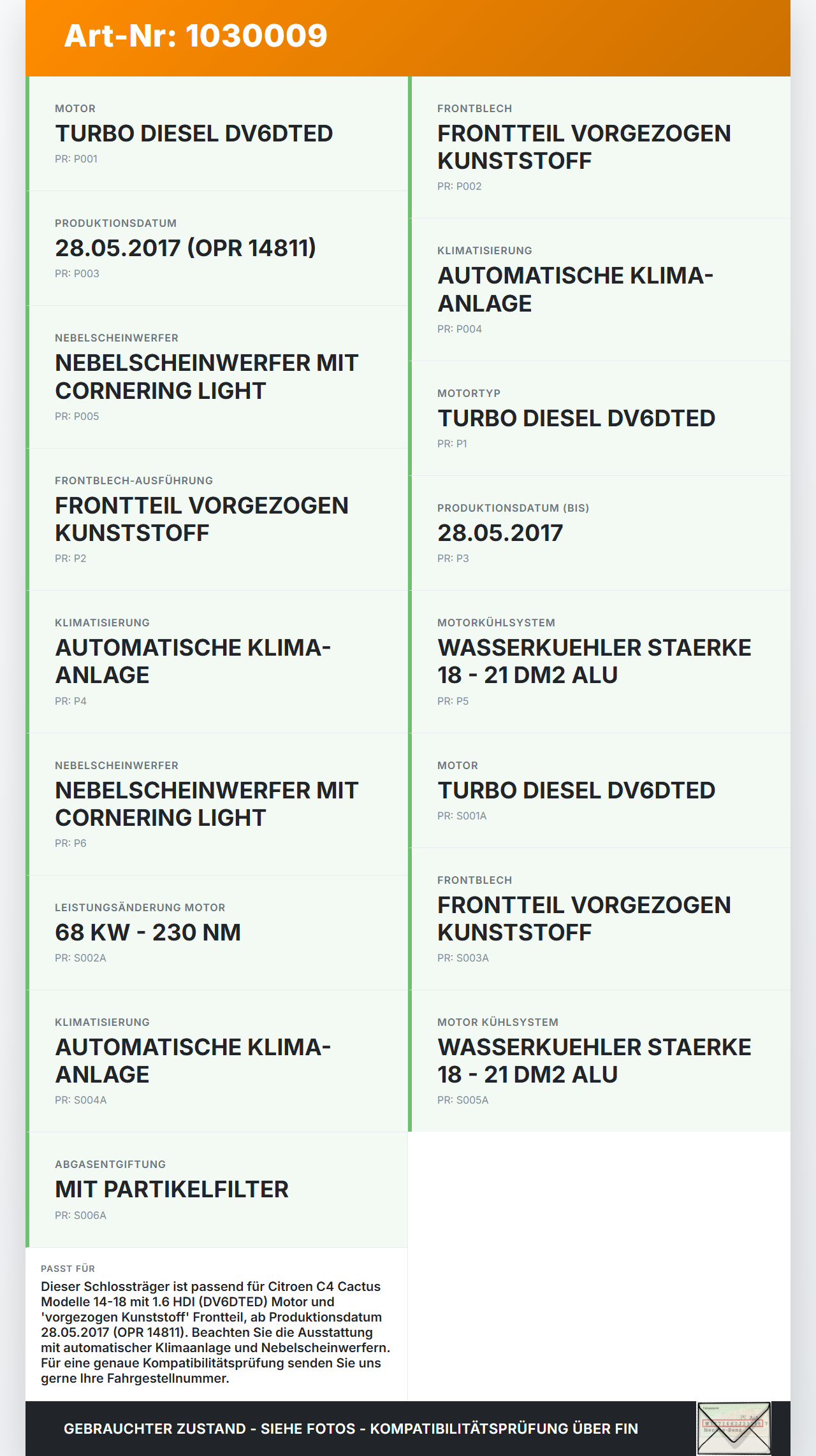 Citroen C4 Cactus 14-18 HDI 1,6 68KW Schlossträger Frontmaske Träger Citroen C4 Cactus 14-18 01.01.2015 9801492280... Vorschau 3