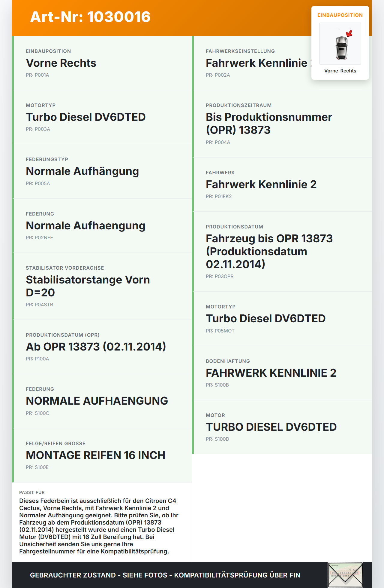 Citroen C4 Cactus 14-18 Federbein Stossdämpfer Vorne Rechts Citroen C4 Cactus 14-18 01.01.2015 9809718380... Vorschau 3