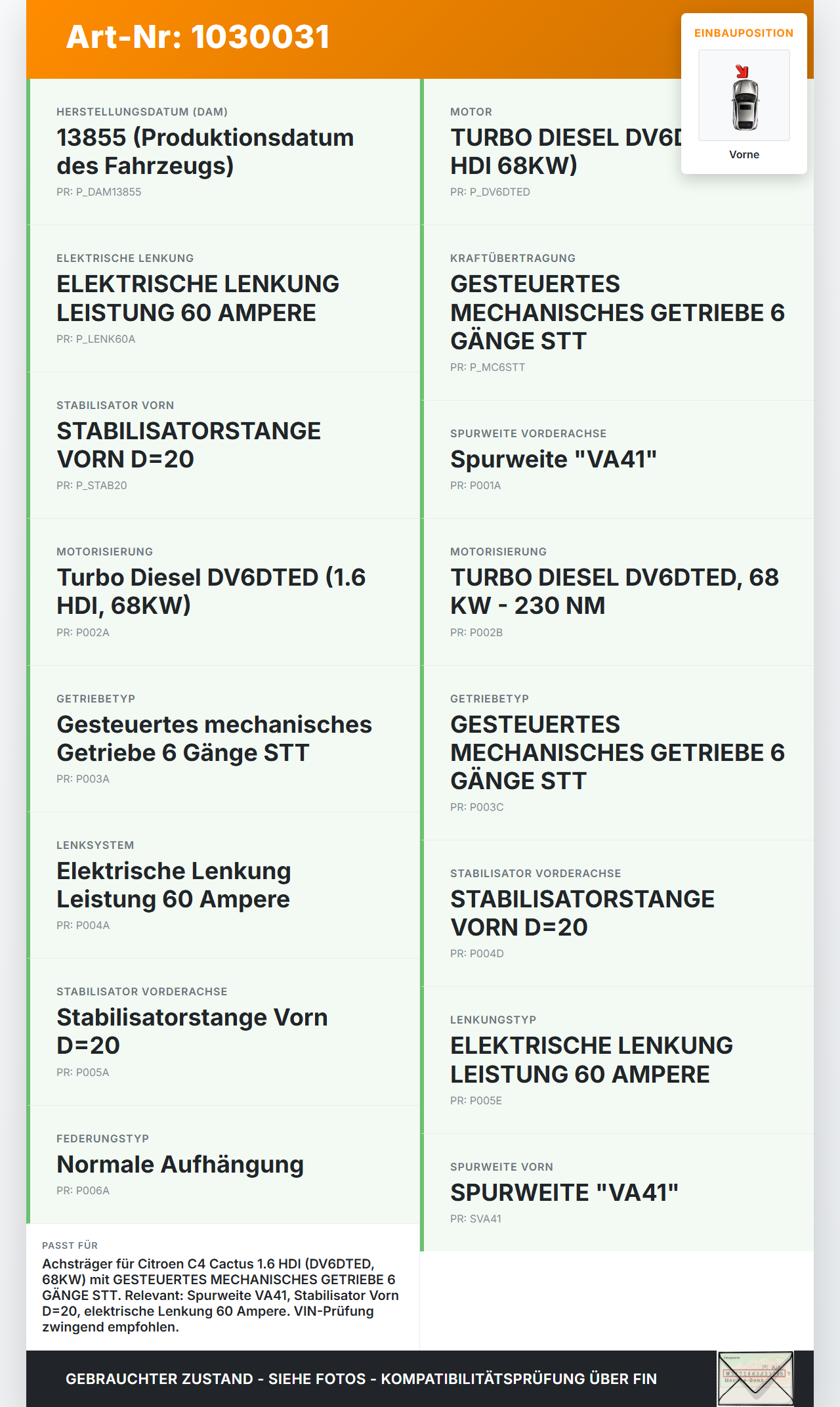 Citroen C4 Cactus 14-18 HDI 1,6 68KW Achsträger Vorderachse Vorne Citroen C4 Cactus 14-18 01.01.2015 9804208180... Vorschau 3