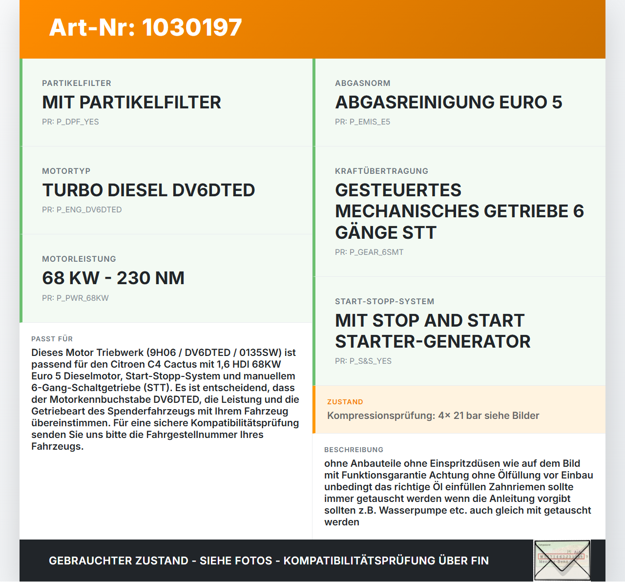 Citroen C4 Cactus 14-18 HDI 1,6 68KW DV6DTED Motor Triebwerk 9H06 Citroen C4 Cactus 14-18 01.01.2015 0135SW gebraucht Vorschau 3