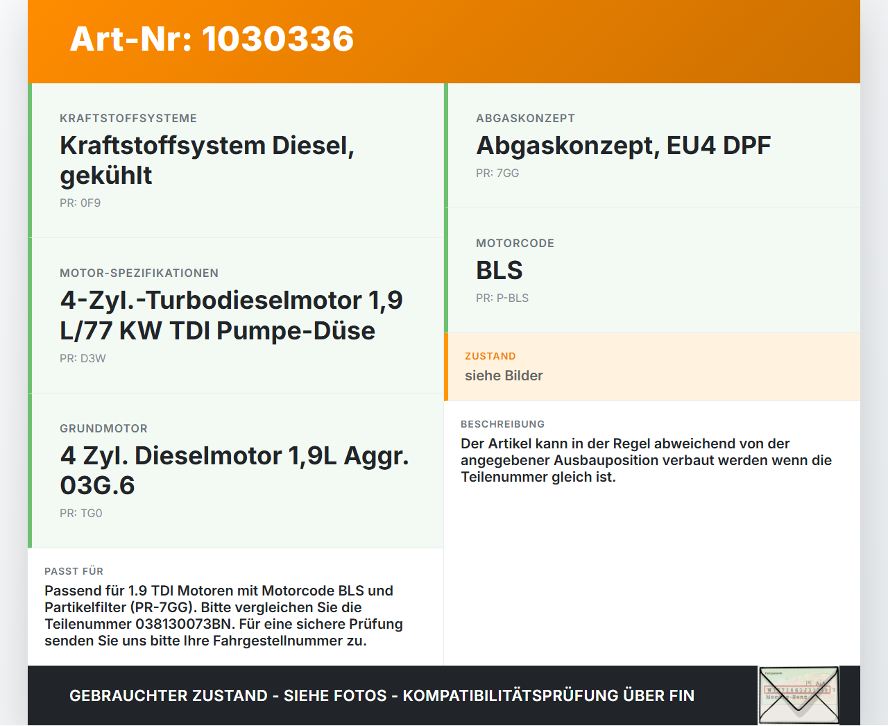 VW Touran 1T 03-06 TDI 1,9 77KW Injektor Einspritzdüse Pumpedüse Zyl.1 VW Touran 1T 03-06 16.04.2009 038130073BN... Vorschau 3