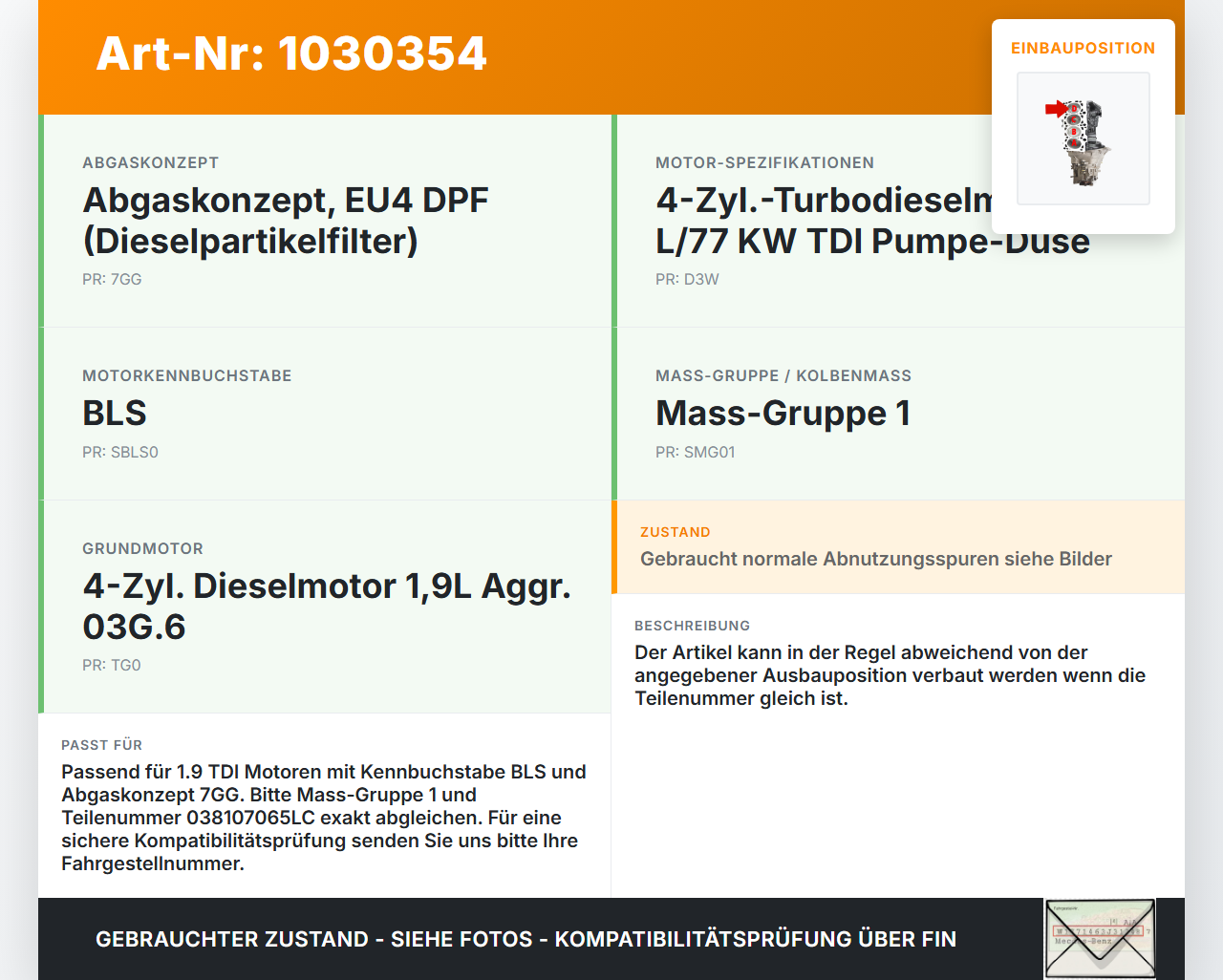VW Touran 1T 03-06 TDI 1,9 77KW BLS Kolben mit Pleuel Pos D VW Touran 1T 03-06 16.04.2009 038107065LC... Vorschau 3