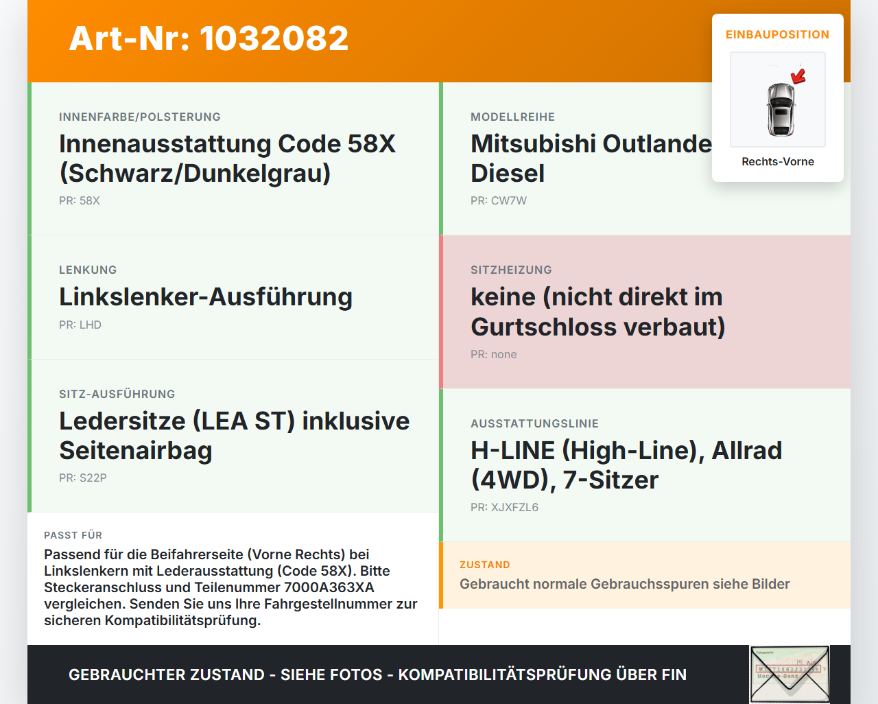 Mitsubishi Outlander CW II 07-10 Gurtschloss Rechts Vorne Mitsubishi Outlander CW II 07-10 01.04.2008 7000A363XA... Vorschau 3