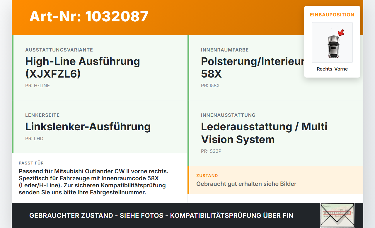 Mitsubishi Outlander CW II 07-10 Türgriff Griff Innen Rechts Vorne Mitsubishi Outlander CW II 07-10 01.04.2008... Vorschau 3