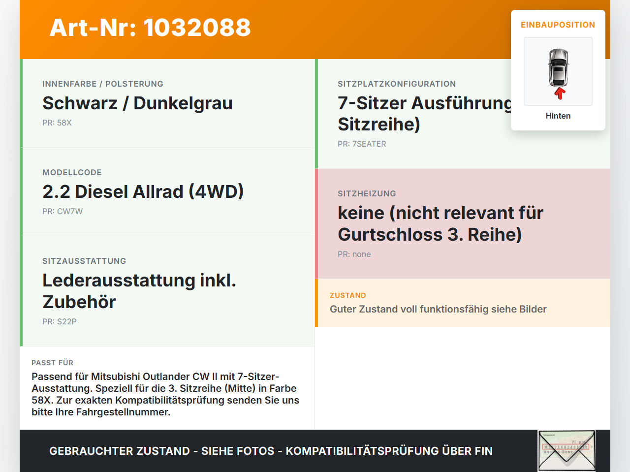 Mitsubishi Outlander CW II 07-10 Gurtschloss Mitte Hinten Mitsubishi Outlander CW II 07-10 01.04.2008 7000A098XA... Vorschau 3