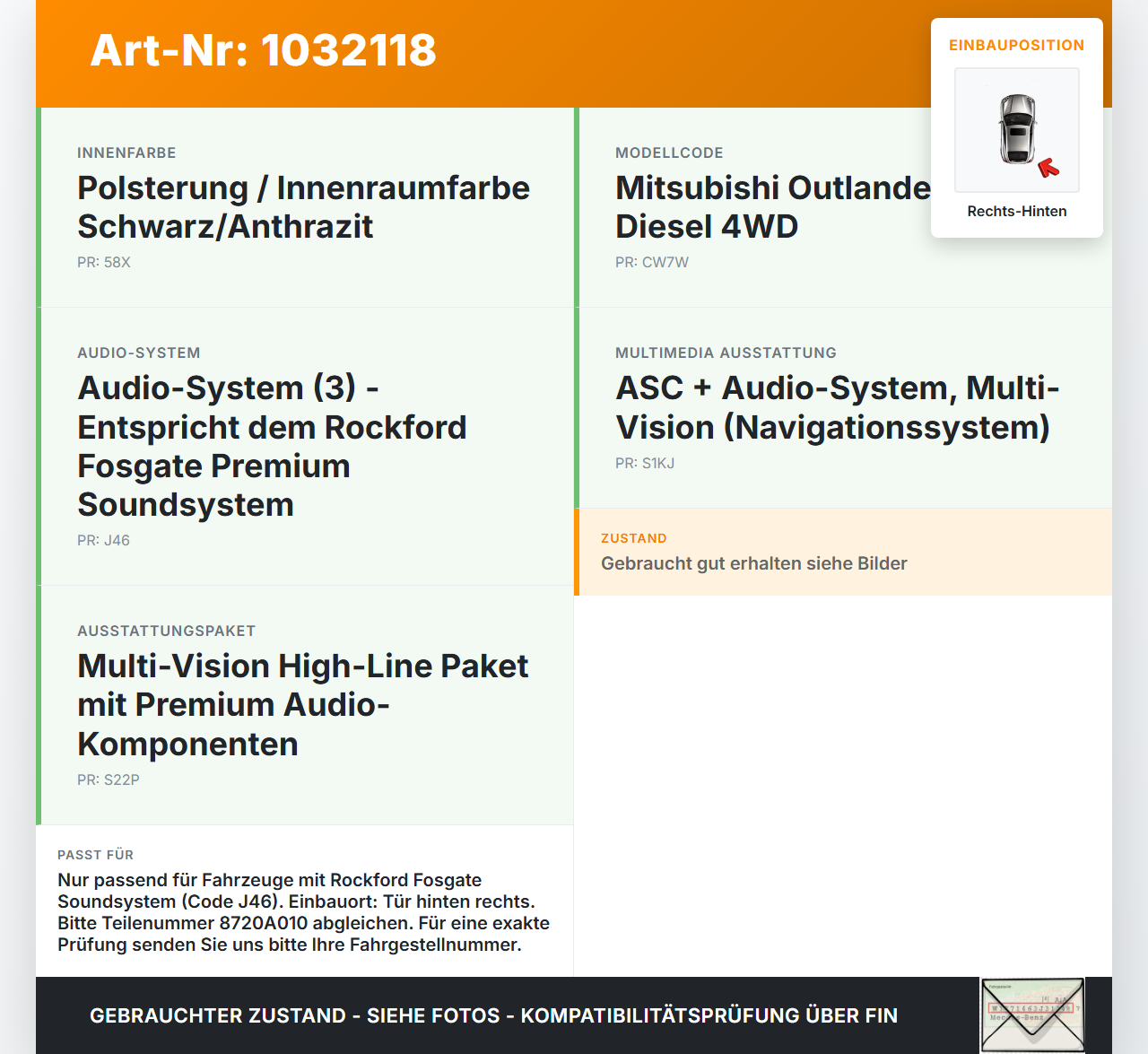 Mitsubishi Outlander CW II 07-10 Lautsprecher Rechts Hinten mit Hochtöner Rockford Fosgate Mitsubishi Outlander CW... Vorschau 3