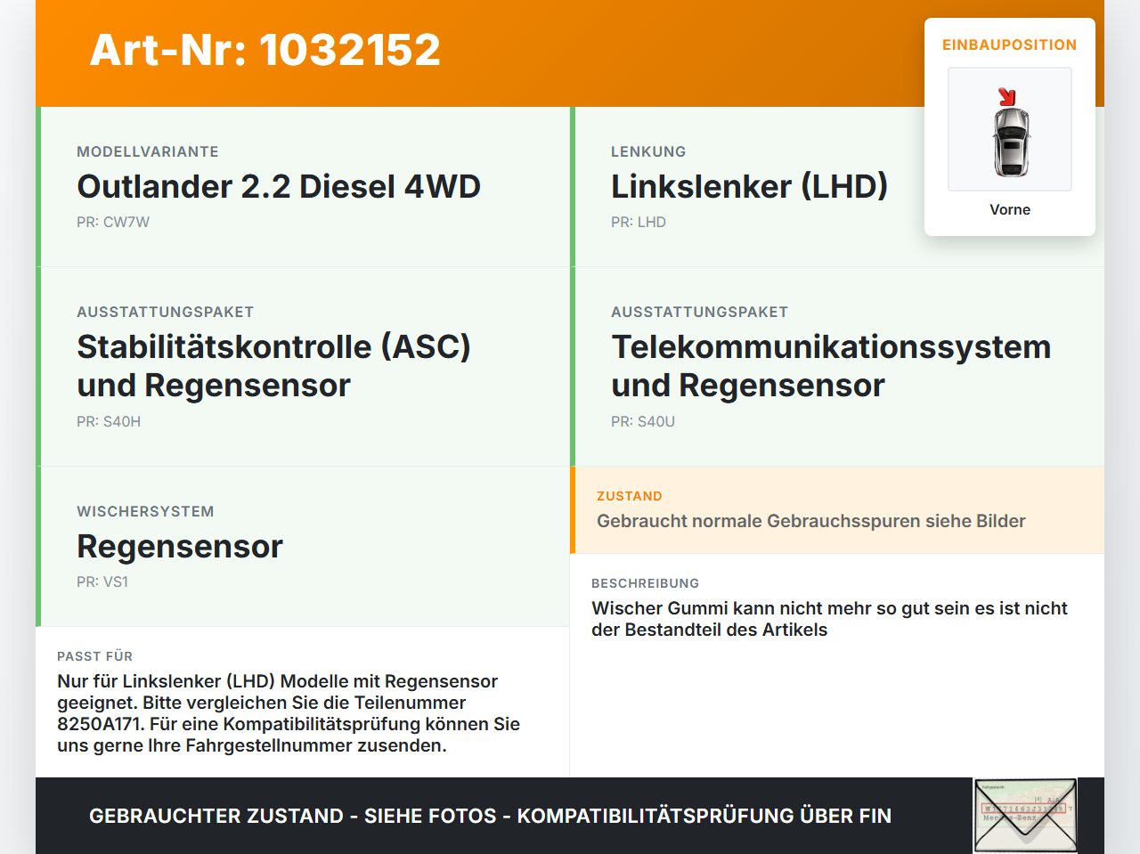 Mitsubishi Outlander CW II 07-10 2x Scheibenwischer Wischarm Vorne Mitsubishi Outlander CW II 07-10 01.04.2008... Vorschau 3