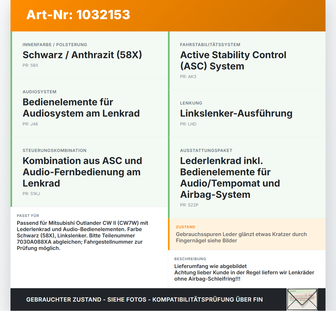 Mitsubishi Outlander CW II 07-10 Lenkrad Airbaglenkrad Mitsubishi Outlander CW II 07-10 01.04.2008 7030A088XA... Vorschau 3