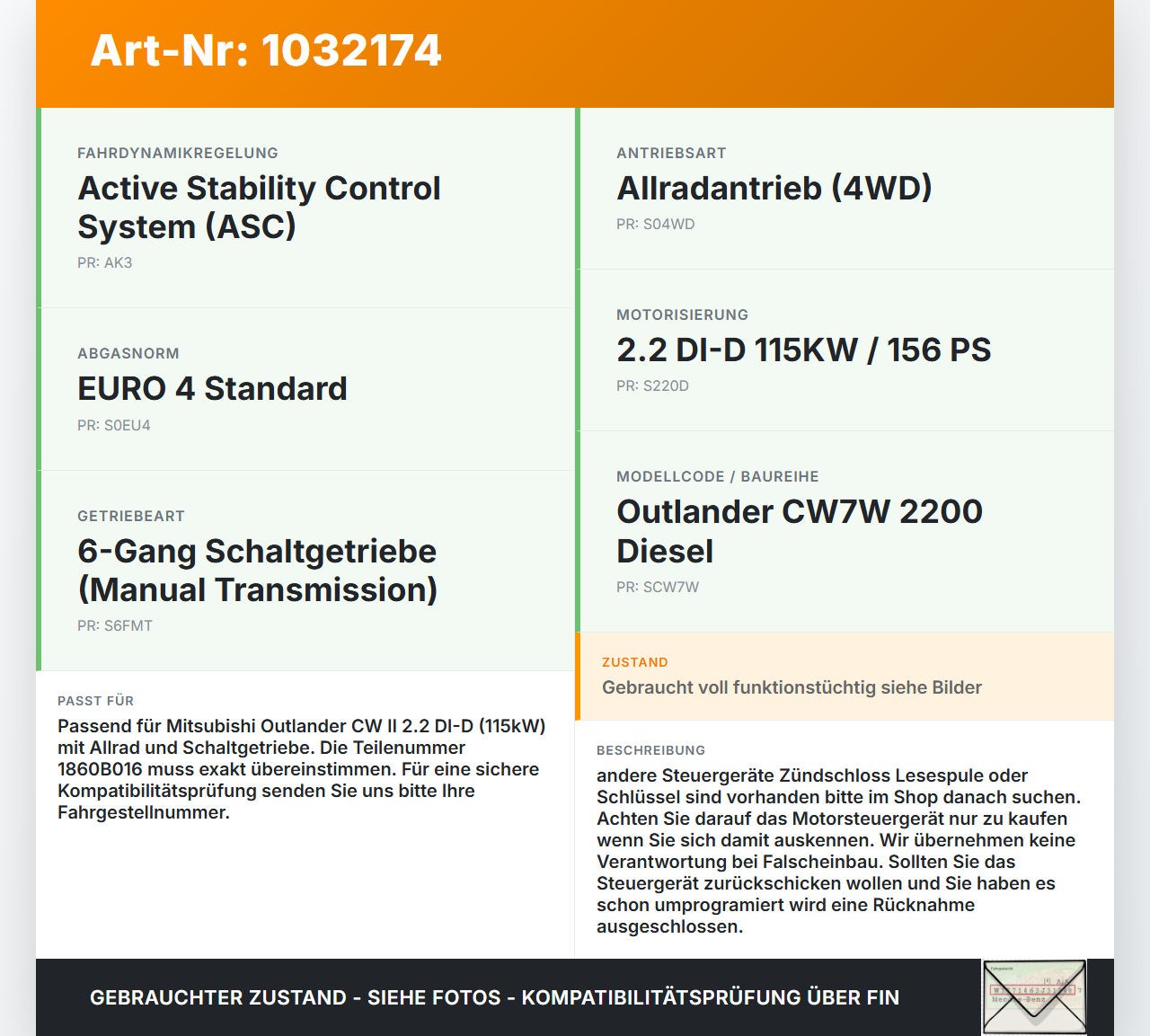 Mitsubishi Outlander CW II 07-10 DI-D 2,2 115KW Steuergerät ECU für Motor Motorsteuergerät Mitsubishi Outlander CW... Vorschau 3