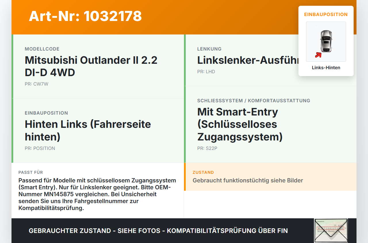 Mitsubishi Outlander CW II 07-10 Türschloss m. ZV Stellmotor Links Hinten Mitsubishi Outlander CW II 07-10... Vorschau 3
