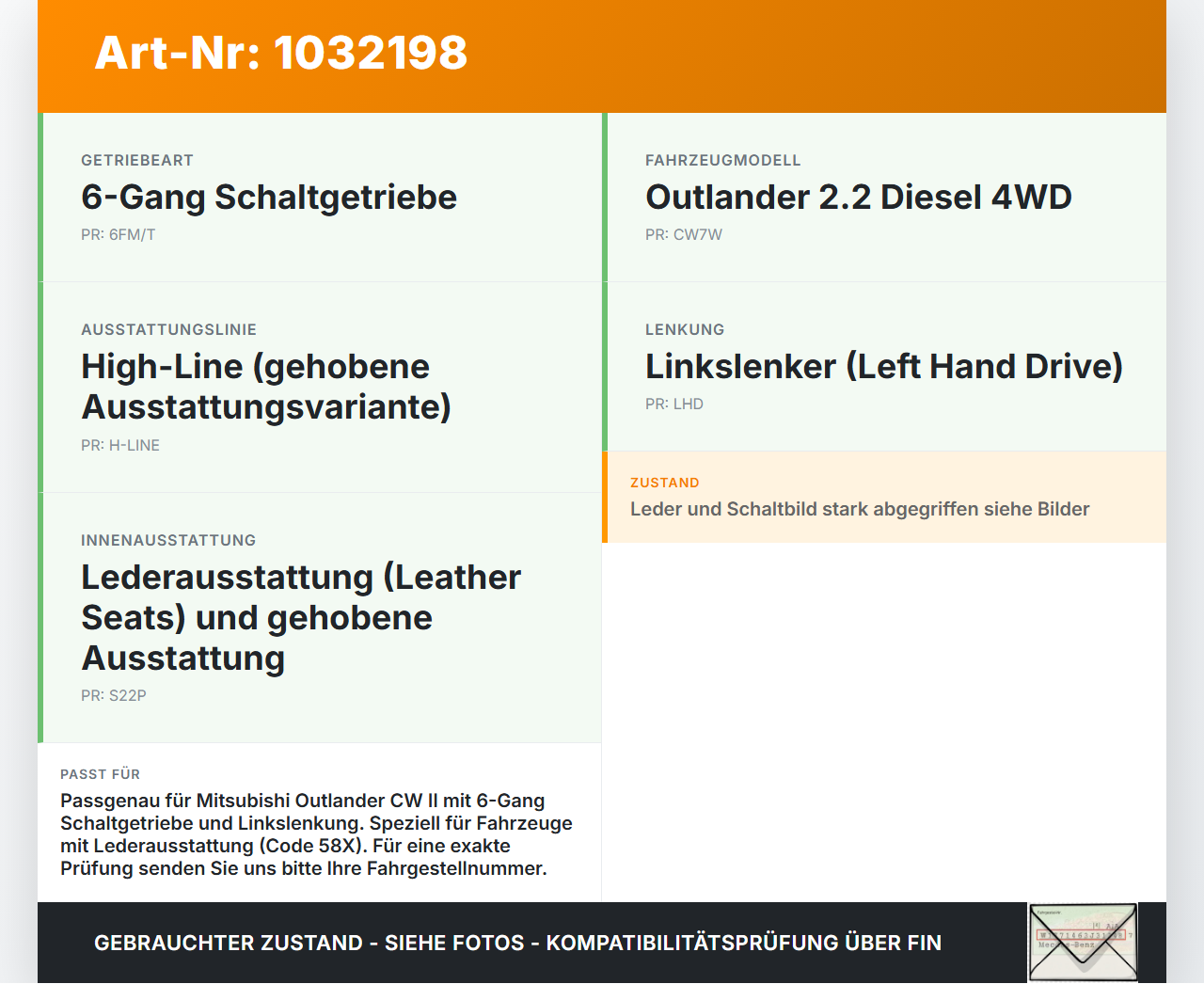 Mitsubishi Outlander CW II 07-10 DI-D 2,2 115KW Schaltknauf für Schalthebel Gangschalter Mitsubishi Outlander CW II... Vorschau 3